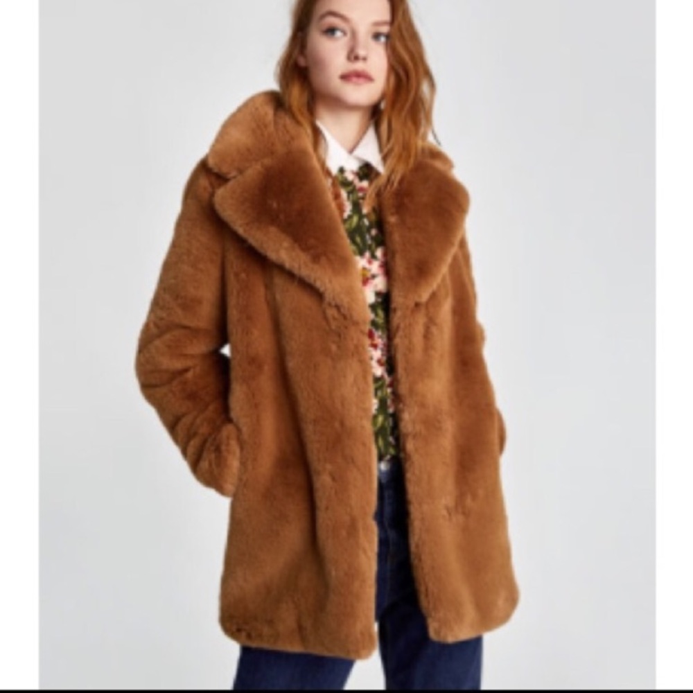 Zara TEDDY Coat Tan Brown Sz.XS